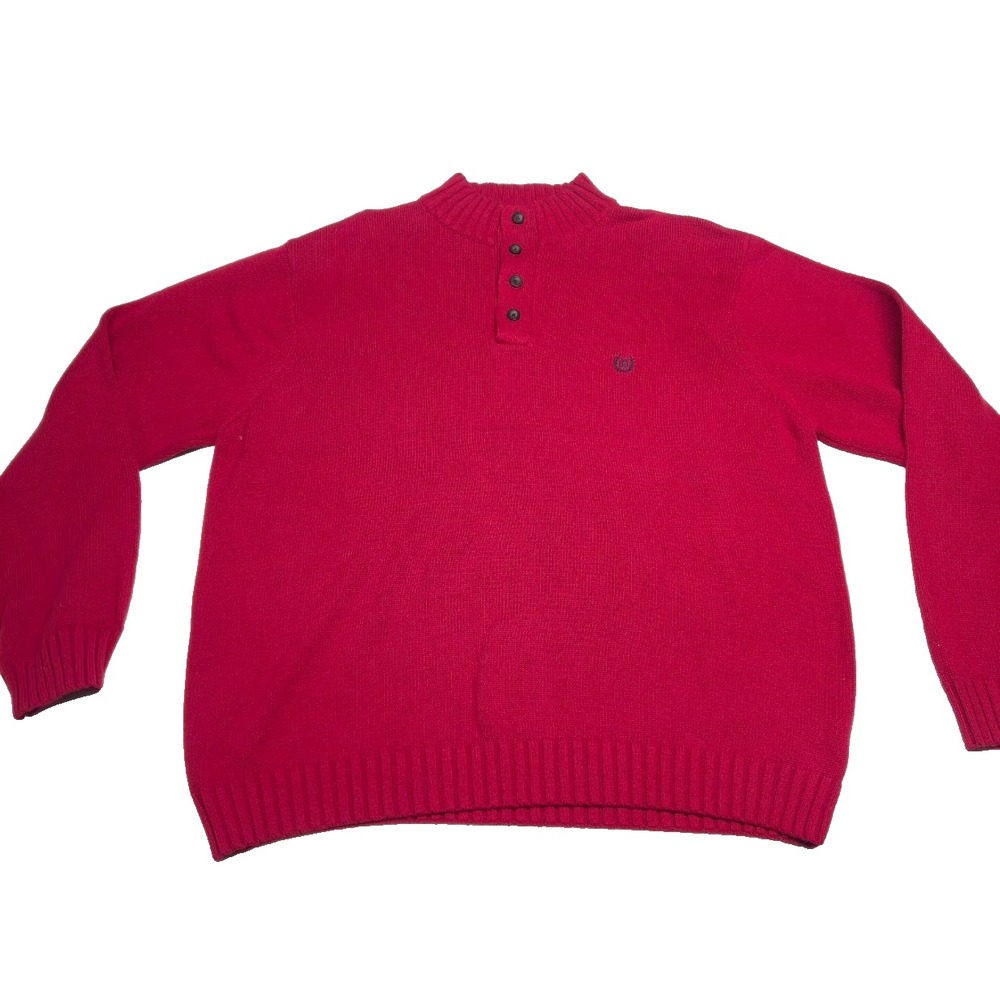 Chaps Men's XXL Red 100% Cotton Mock Neck Button Pullover Sweater